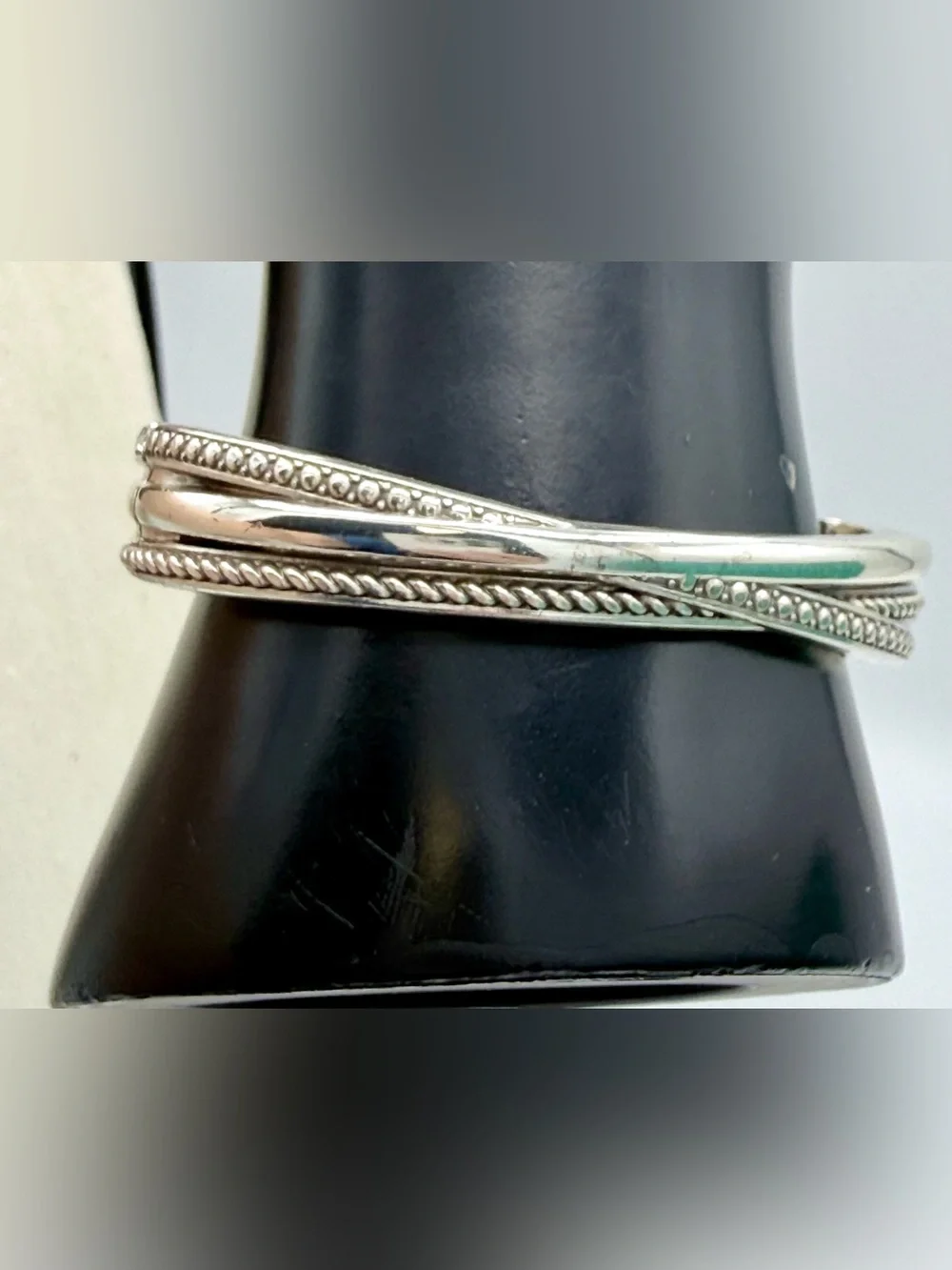 Brighton Silver Crystal Crossover Bangle Bracelet Multi-Row Layered - Picture 5 of 10